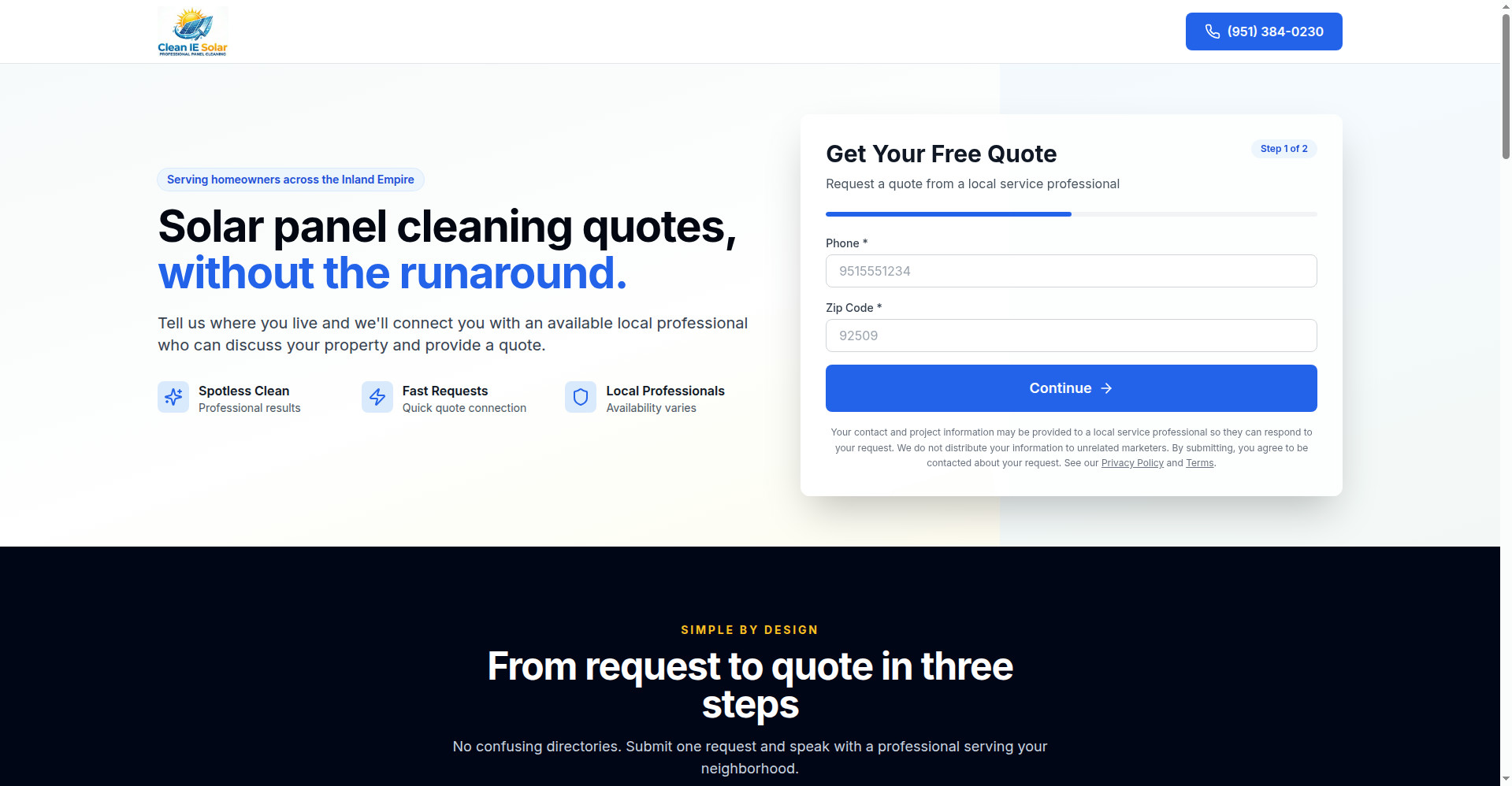 Clean IE Solar homepage